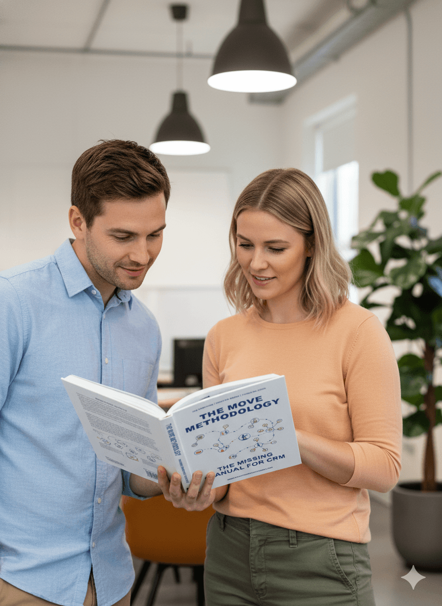 Two people reading The Move Methodology